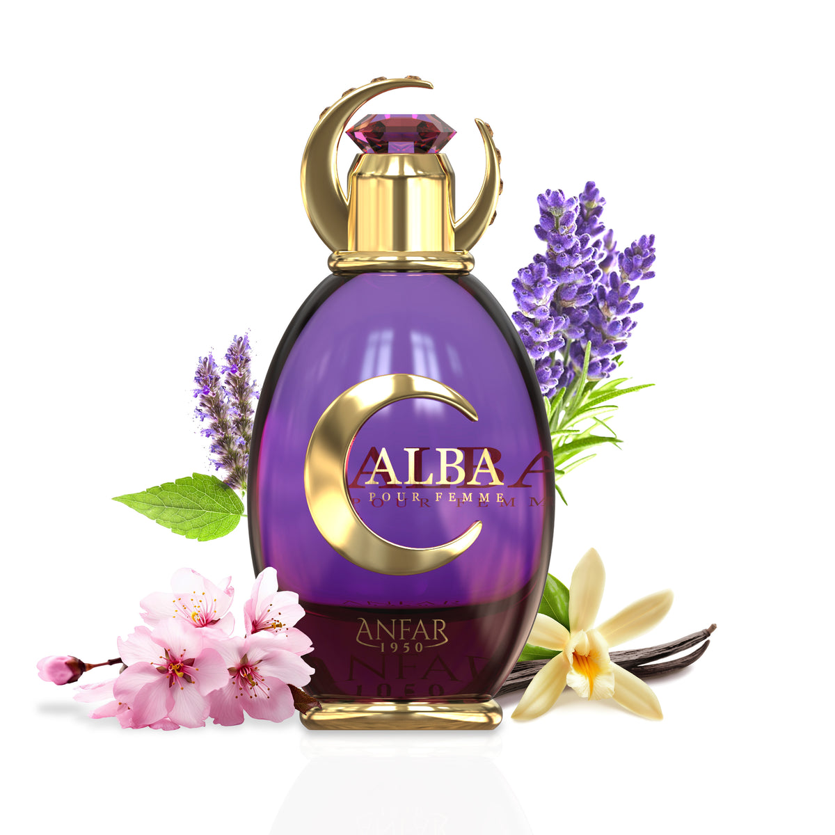 Anfar 1950 Alba Pour Femme bottle with fragrance notes