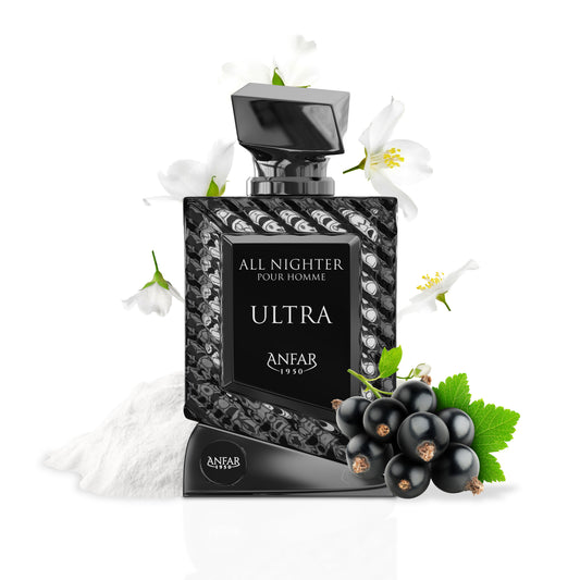 Anfar 1950 All Nighter Ultra Pour Homme bottle with fragrance notes