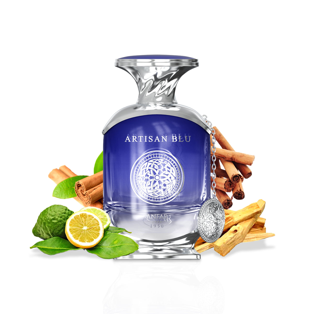 Anfar 1950 Artisan Blu bottle with fragrance notes