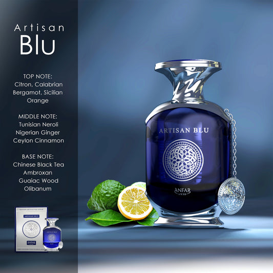 Anfar 1950 Artisan Blu Eau de Parfum fragrance notes: top, heart and base notes