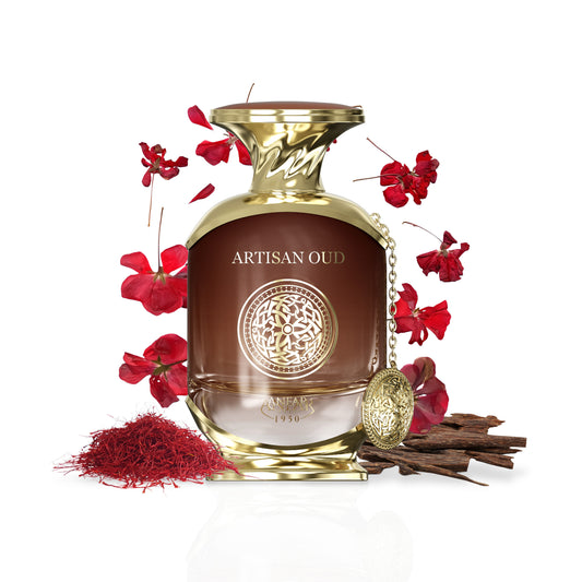 Anfar 1950 Artisan Oud bottle with fragrance notes
