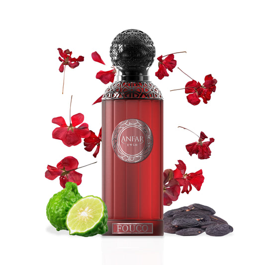 Anfar 1950 Fouco bottle with fragrance notes