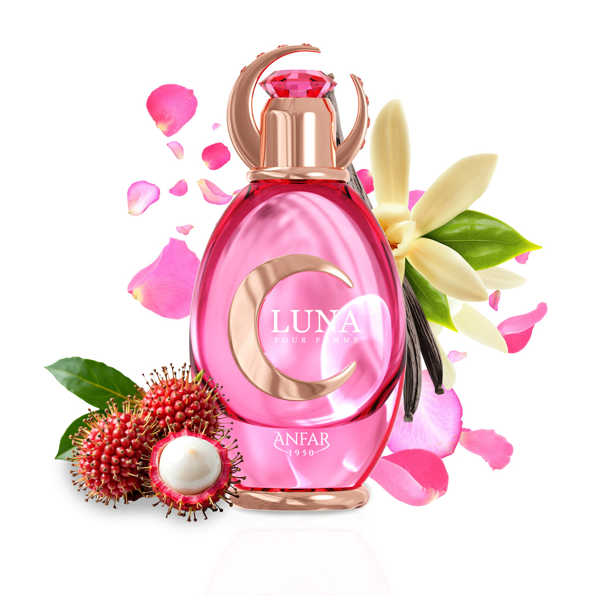Anfar 1950 Luna Pour Femme bottle with fragrance notes