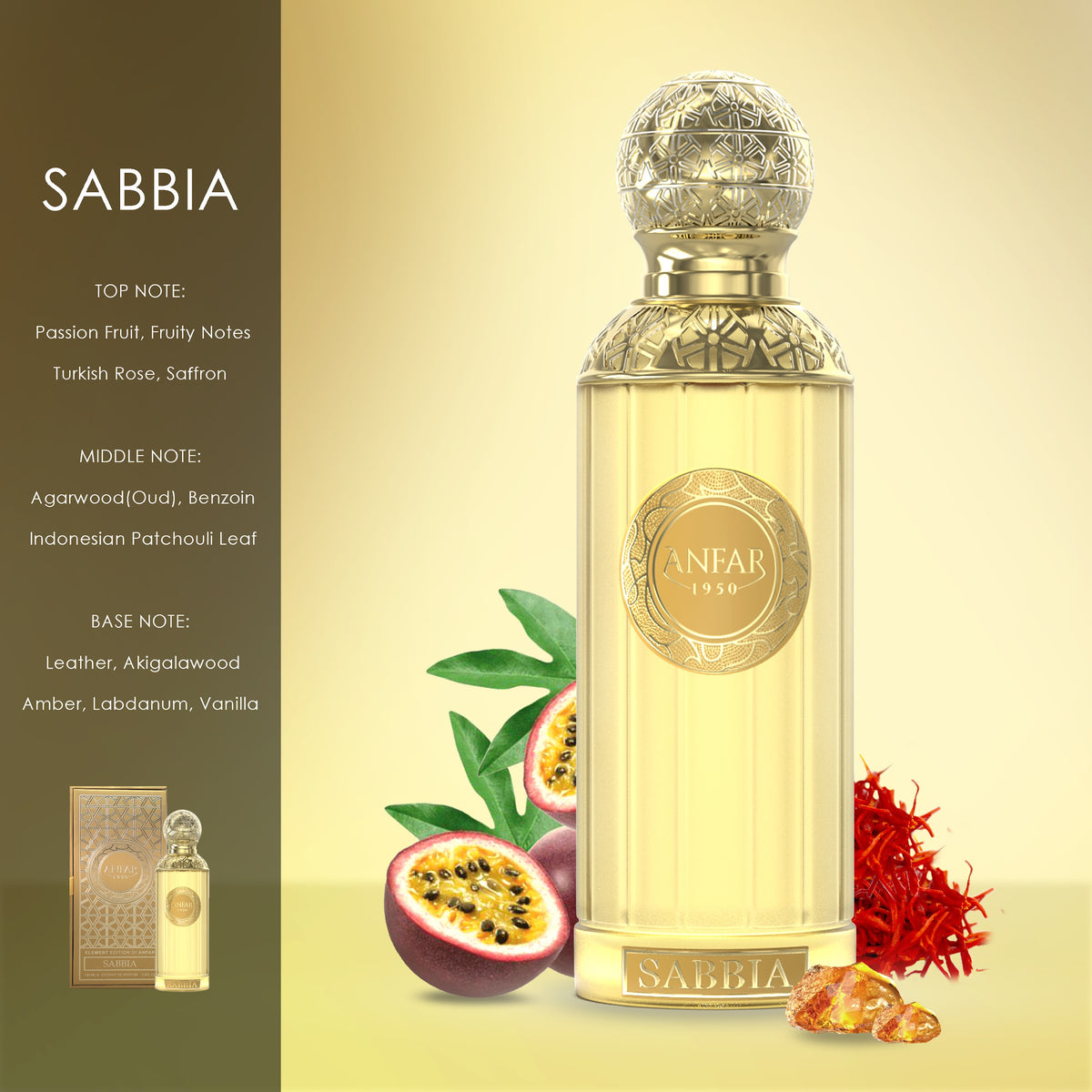 Anfar 1950 Sabbia Eau de Parfum fragrance notes: top, heart and base notes