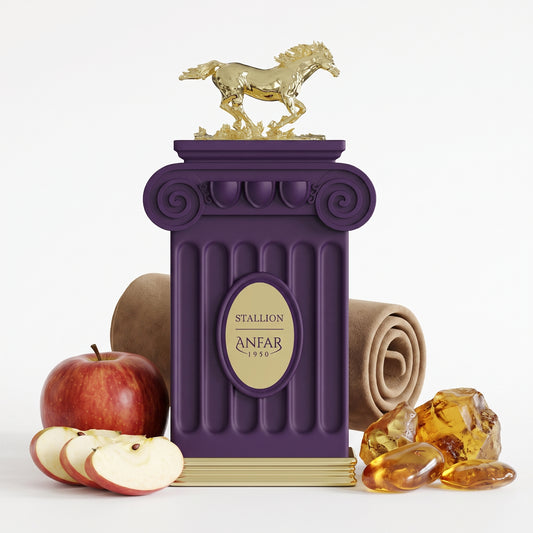 Anfar 1950 Stallion bottle with fragrance notes