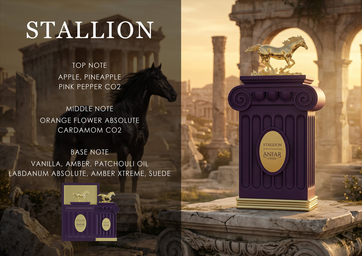 Anfar 1950 Stallion Extrait de Parfum fragrance notes: apple, pineapple, orange flower, vanilla