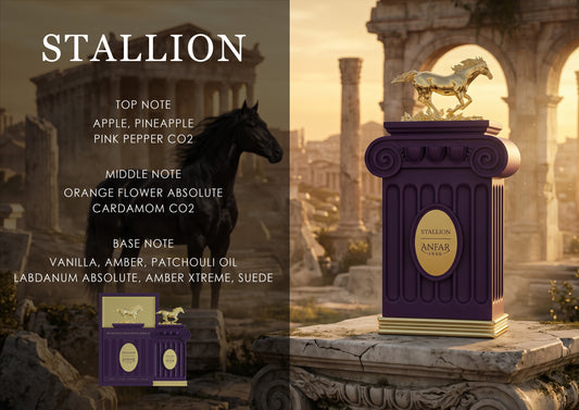 Anfar 1950 Stallion Extrait de Parfum fragrance notes: apple, pineapple, orange flower, vanilla