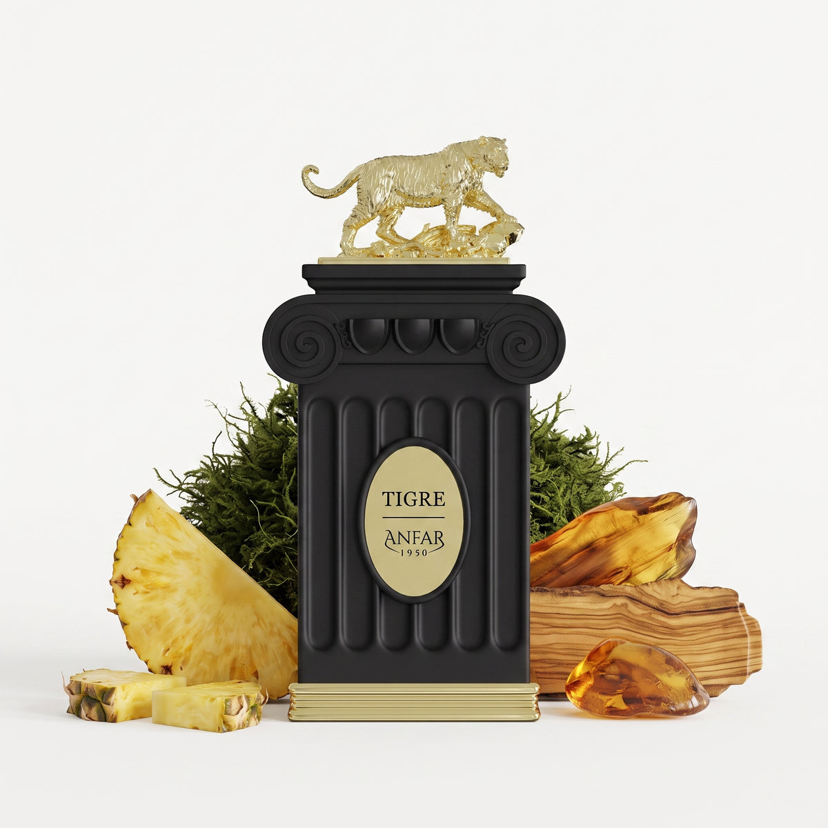 Anfar 1950 Tigre bottle with fragrance notes