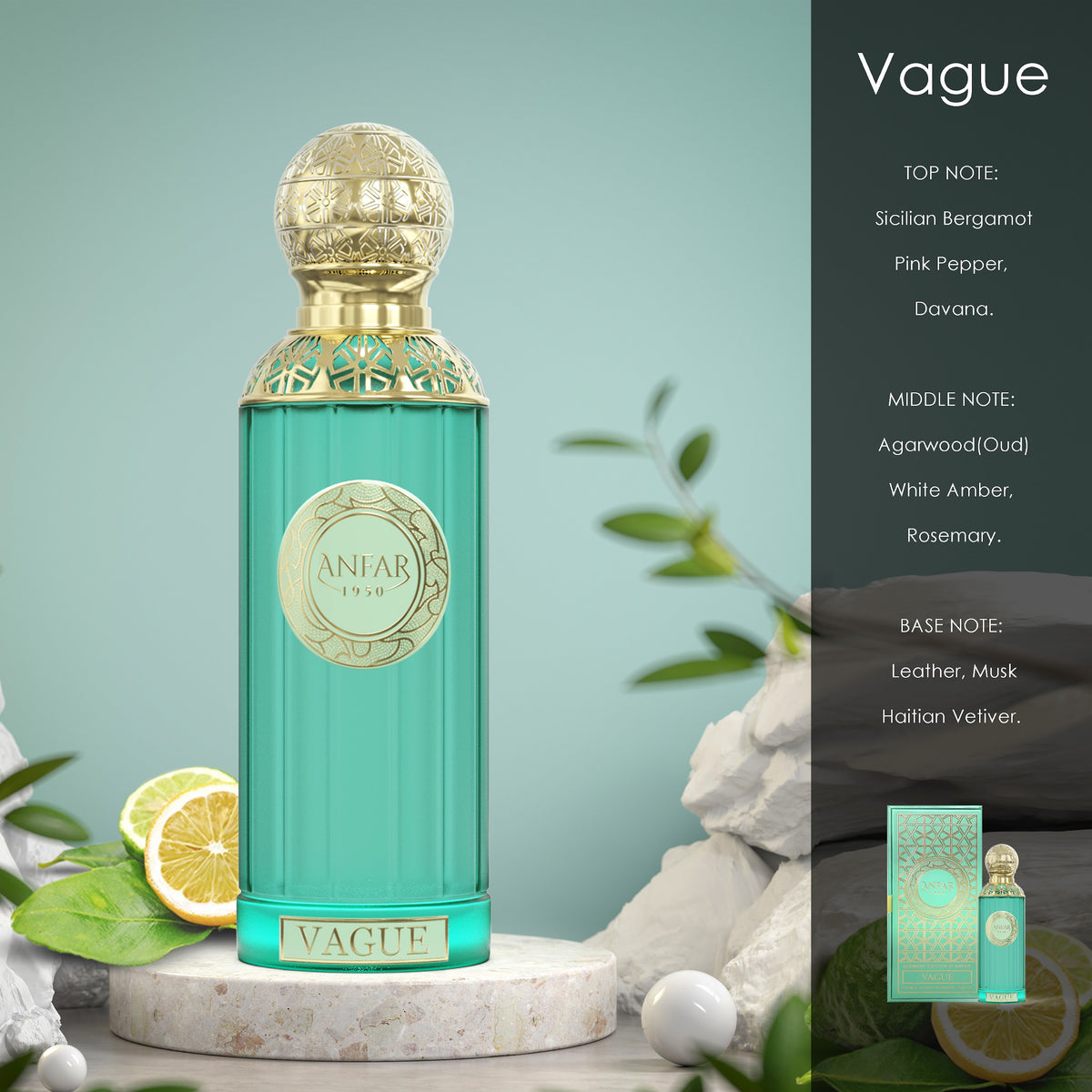Anfar 1950 Vague Eau de Parfum fragrance notes: top, heart and base notes