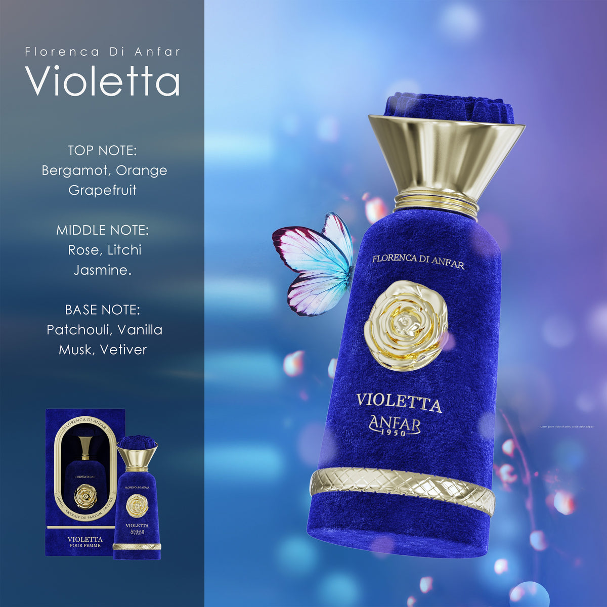 Anfar 1950 Violetta Pour Femme Eau de Parfum fragrance notes: top, heart and base notes