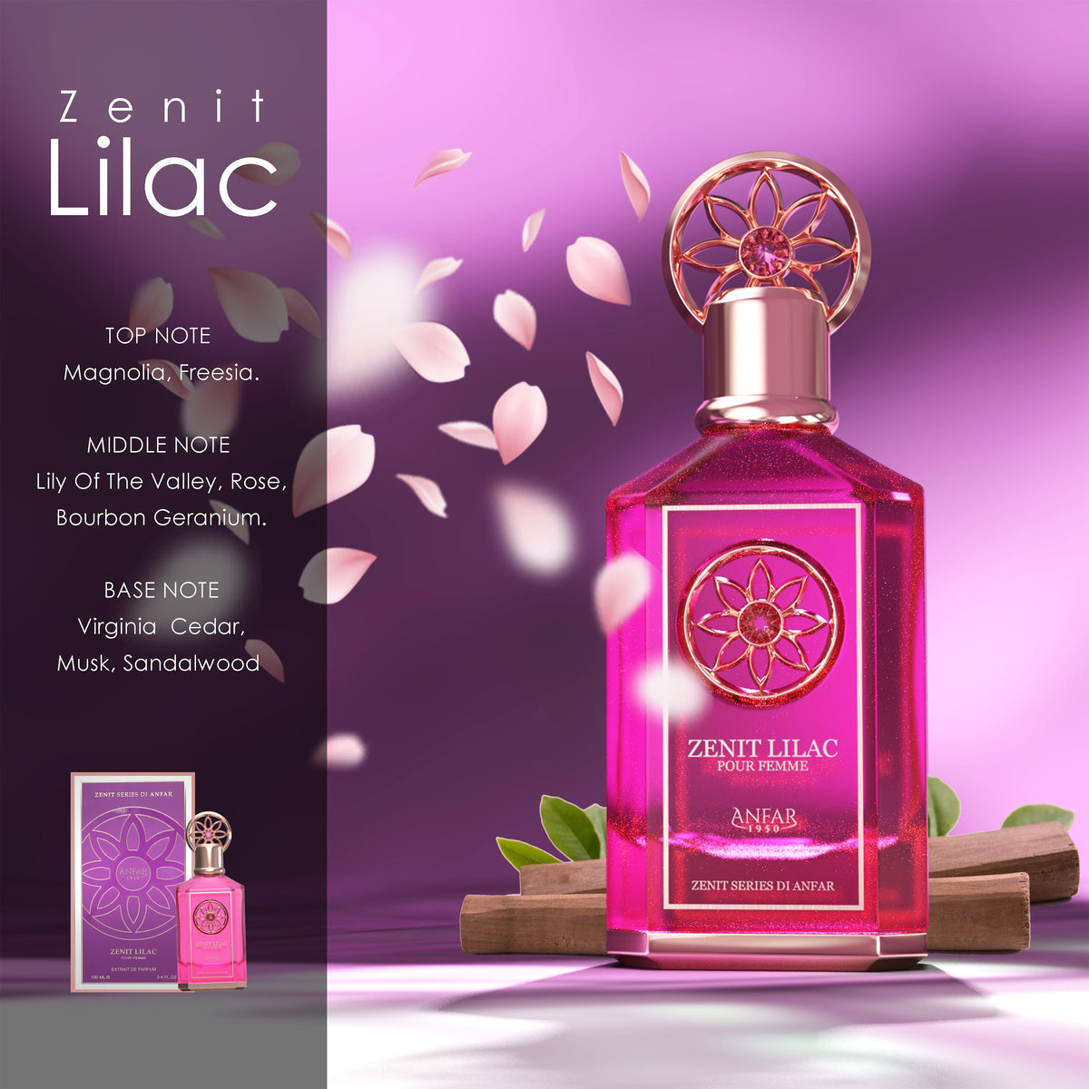 Anfar 1950 Zenit Lilac Pour Femme Eau de Parfum fragrance notes: top, heart and base notes