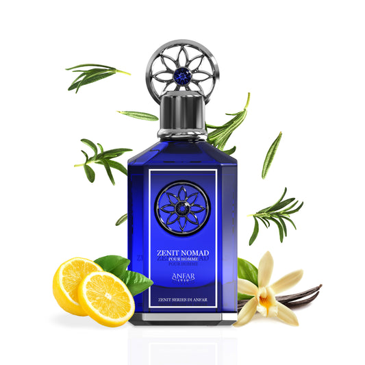 Anfar 1950 Zenit Nomad Pour Homme bottle with fragrance notes
