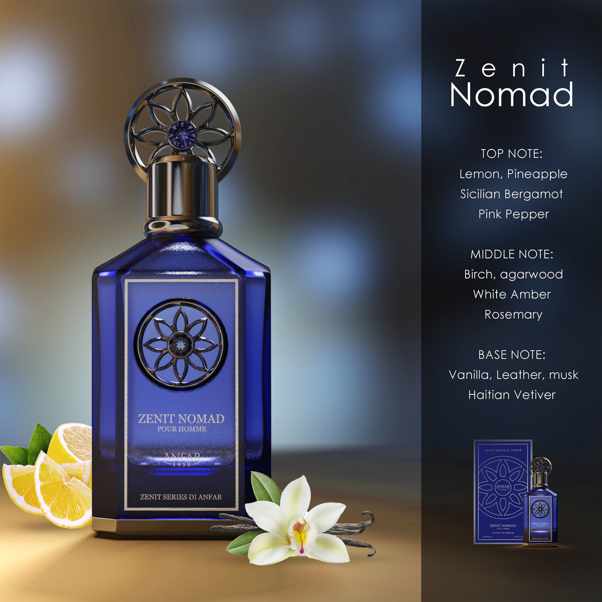 Anfar 1950 Zenit Nomad Pour Homme Eau de Parfum fragrance notes: top, heart and base notes