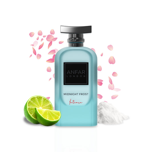 Anfar London Midnight Frost Intense bottle with fragrance notes