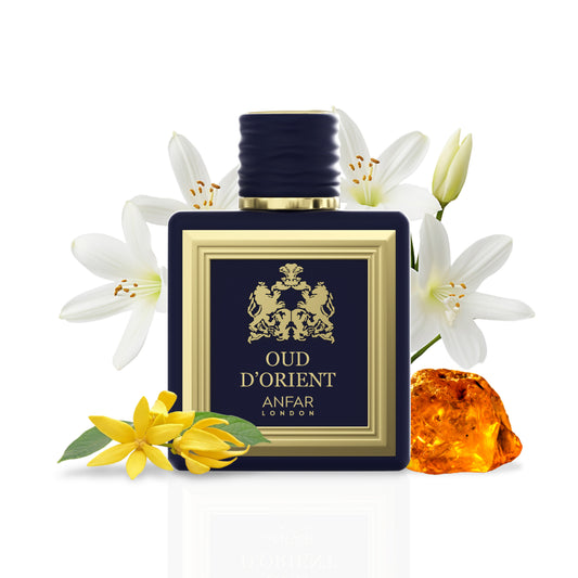 Anfar London Oud d'Orient bottle with fragrance notes