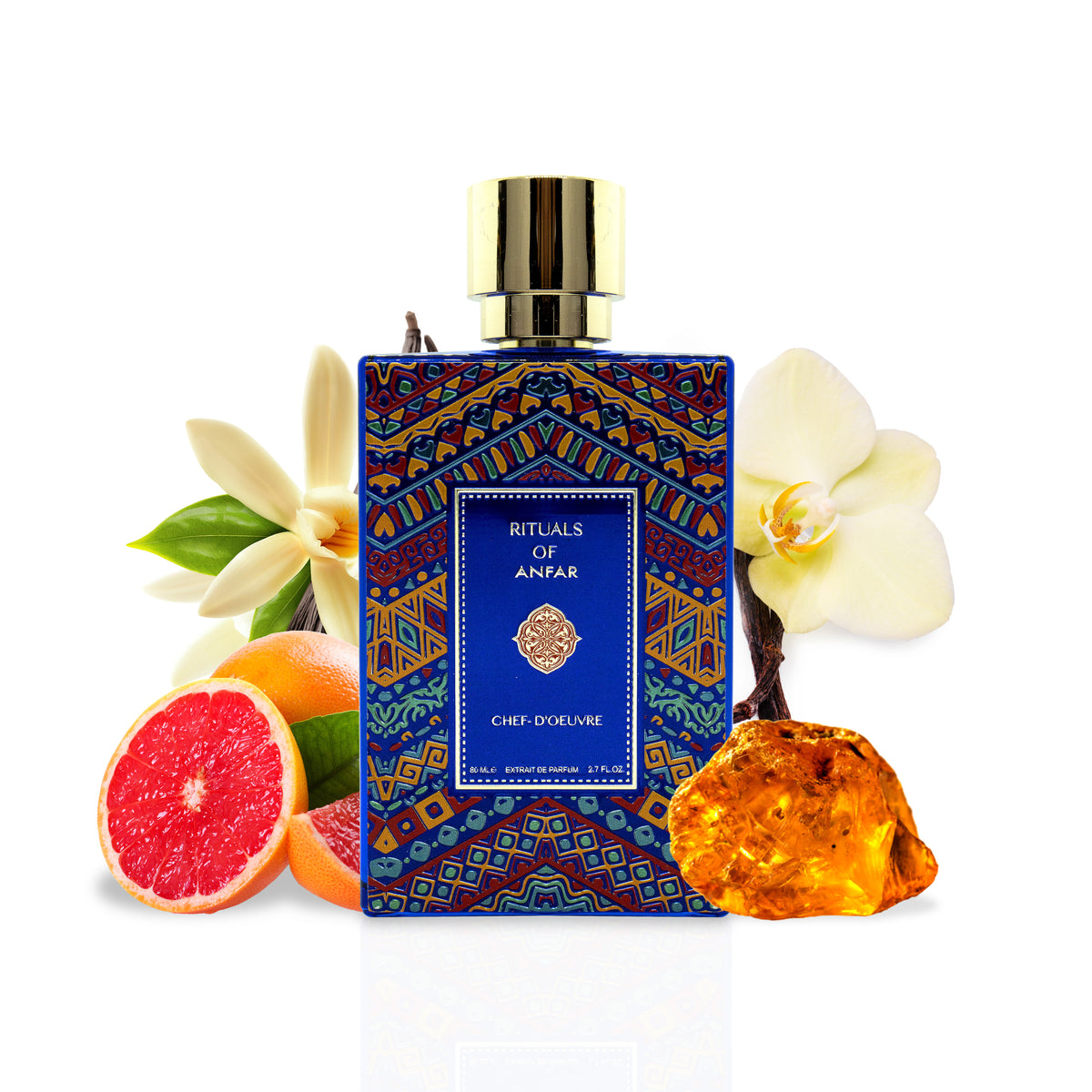 Anfar London Rituals of Anfar Chef-d'Oeuvre bottle with fragrance notes