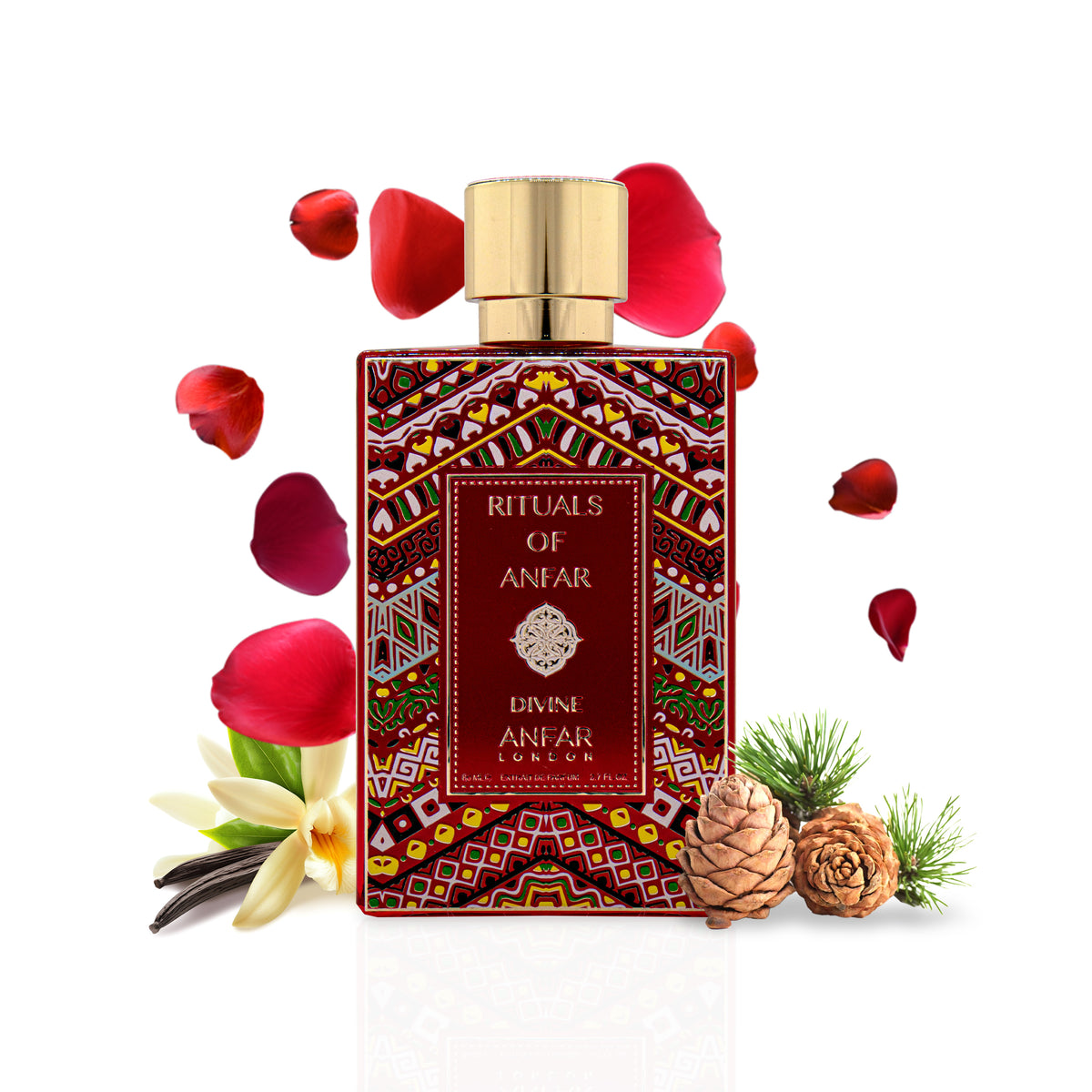 Anfar London Rituals of Anfar Divine bottle with fragrance notes