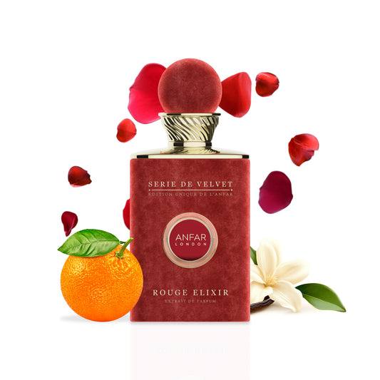 Anfar London Rouge Elixir bottle with fragrance notes